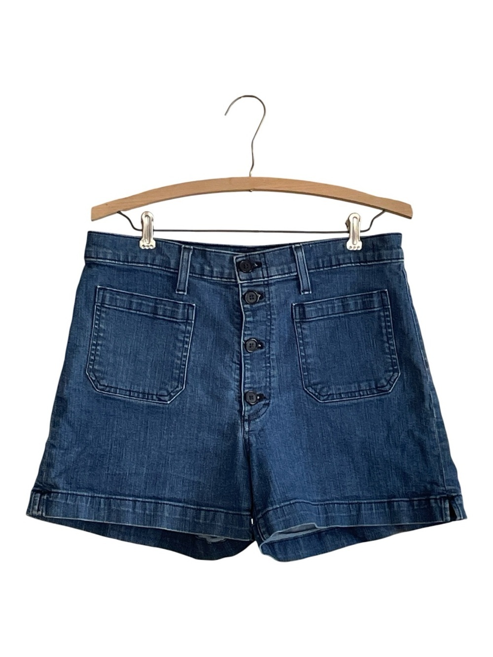J. Crew High-Rise Denim Shorts with Patch Pockets Sea Blue Wash Size 30